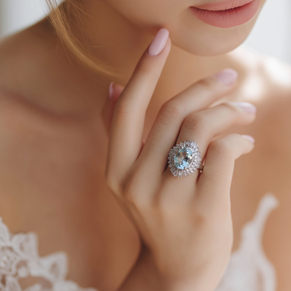 The Aquamarine Diamond Halo Ring.