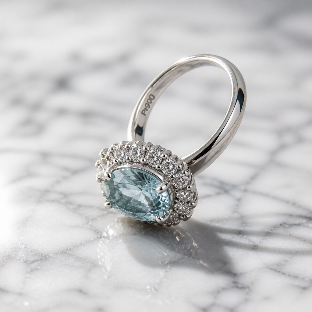 The Aquamarine Diamond Halo Ring.