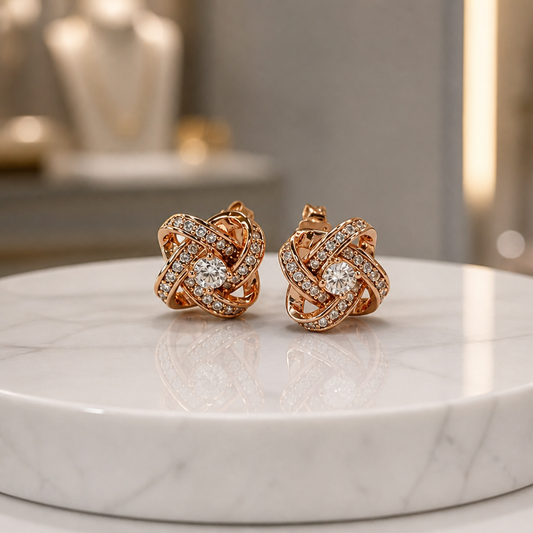 The Rose Gold Love Knot Earrings.