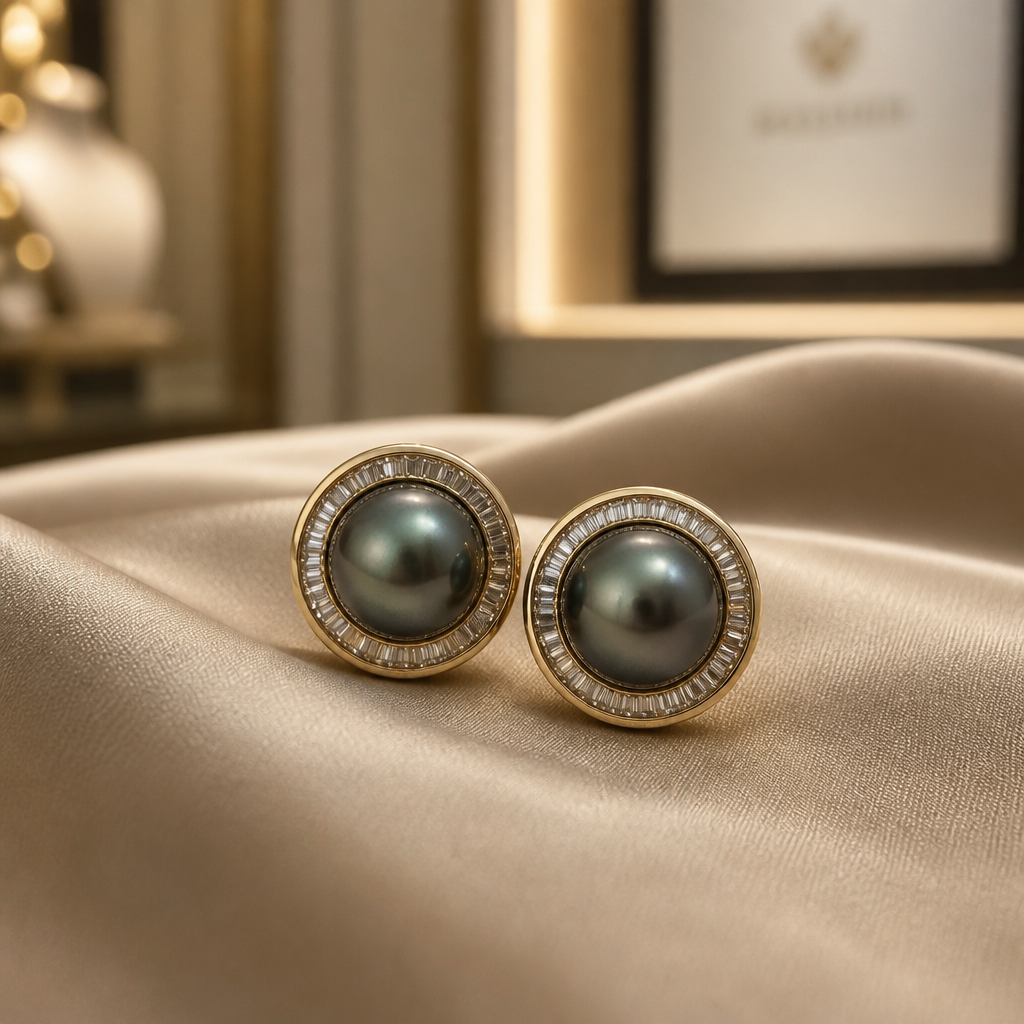 The Midnight Pearl Halo Earrings.
