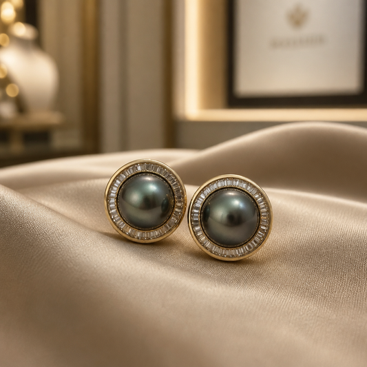 The Midnight Pearl Halo Earrings.