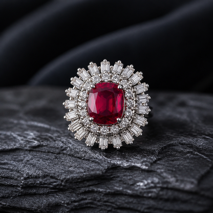 The Ruby Ballerina Halo Ring