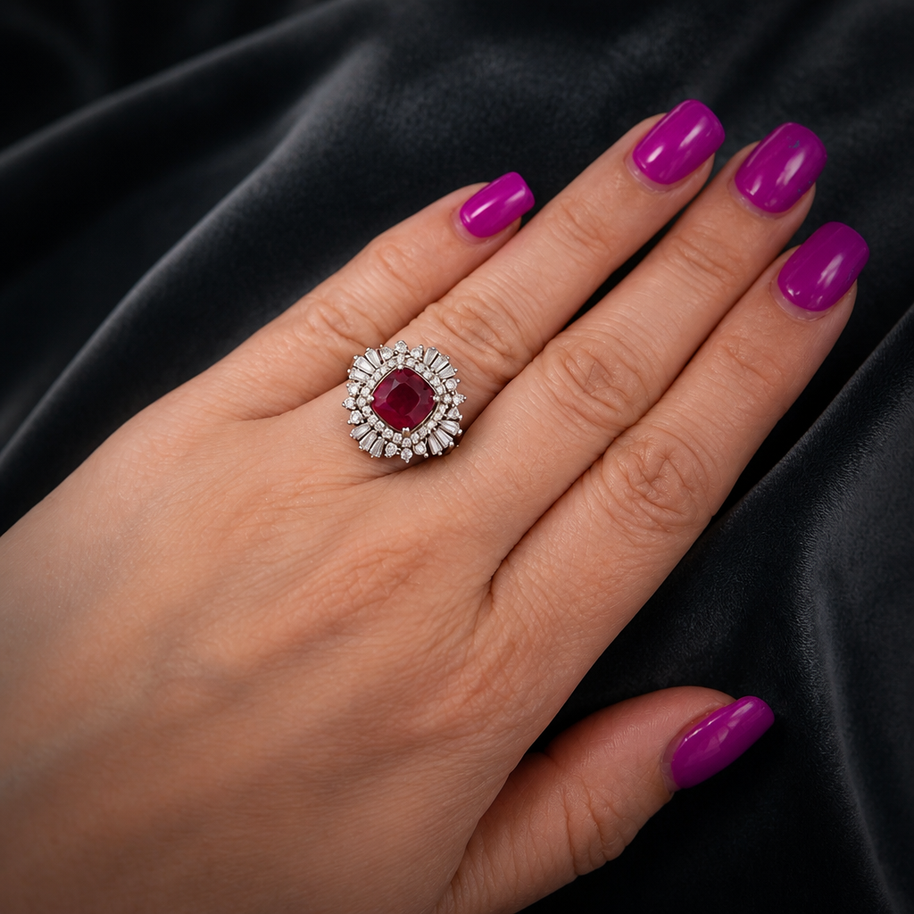 The Ruby Ballerina Halo Ring