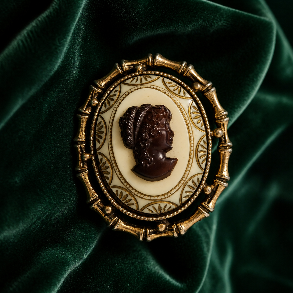 The Root Beer Glass Cameo Brooch.