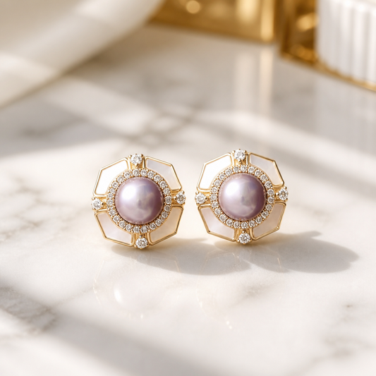 The Lavender Pearl Geometric Earrings