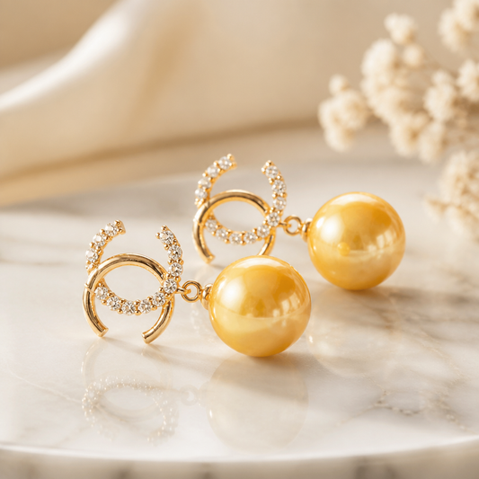 Golden Luxe CC Pearl Earrings