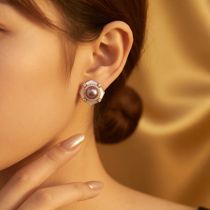 The Lavender Pearl Geometric Earrings