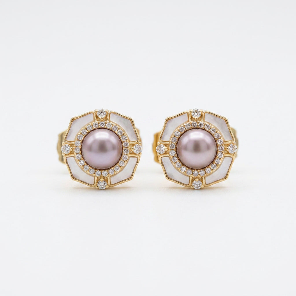The Lavender Pearl Geometric Earrings