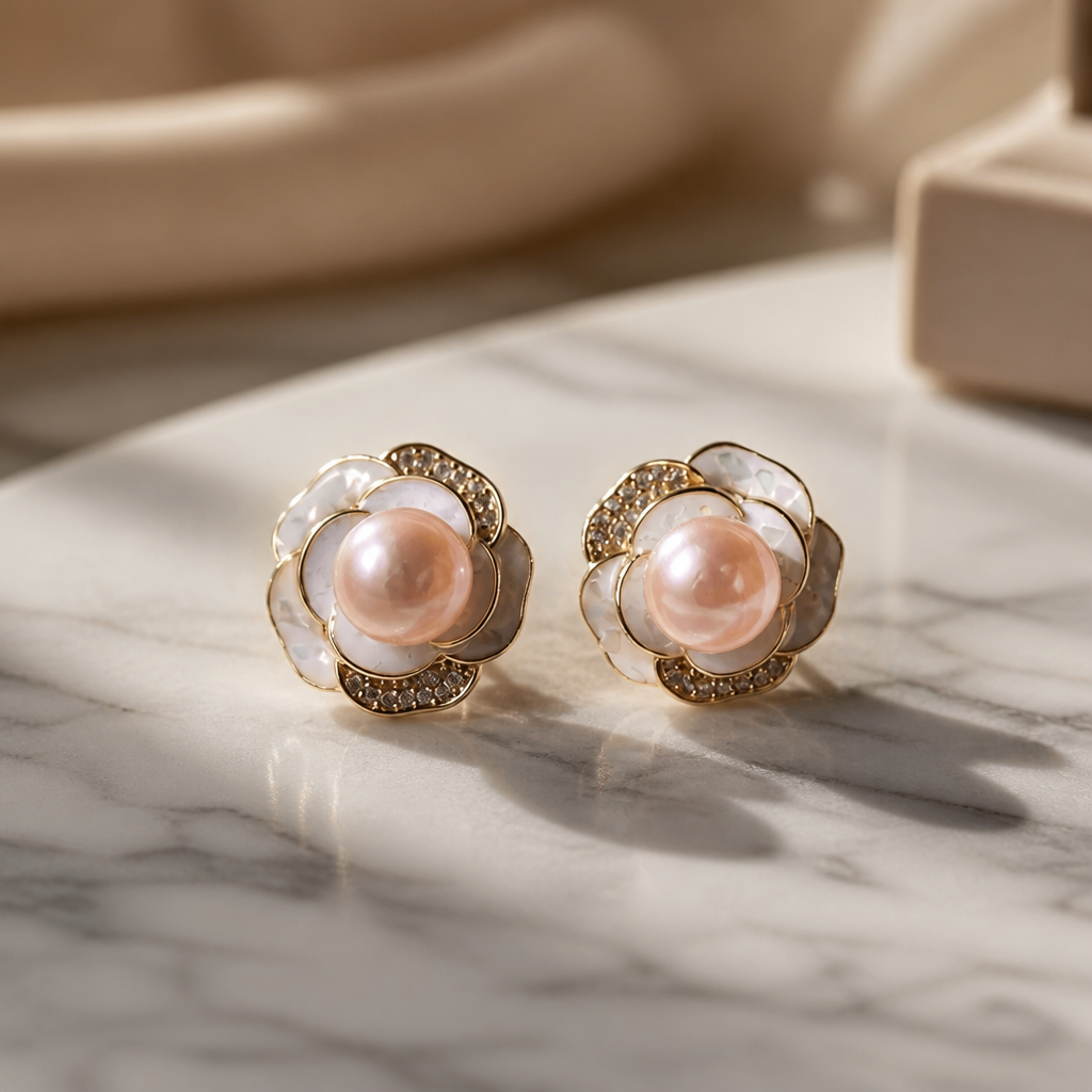 The Camellia Pearl Earrings.