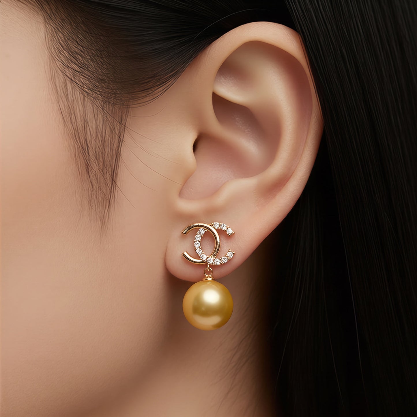 Golden Luxe CC Pearl Earrings