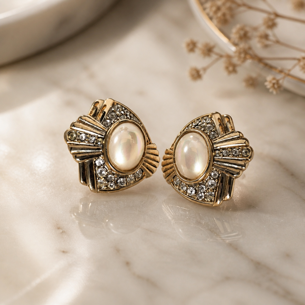 The Golden Pearl Fan Earrings.