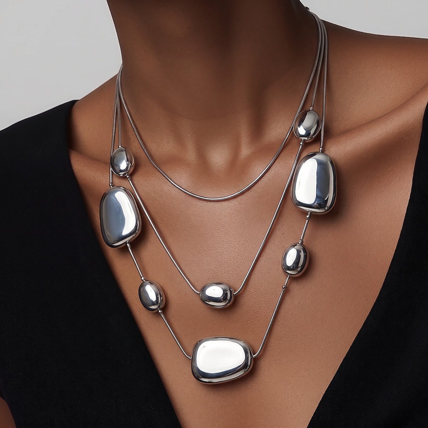 The Silver Pebble Layered Necklace.
