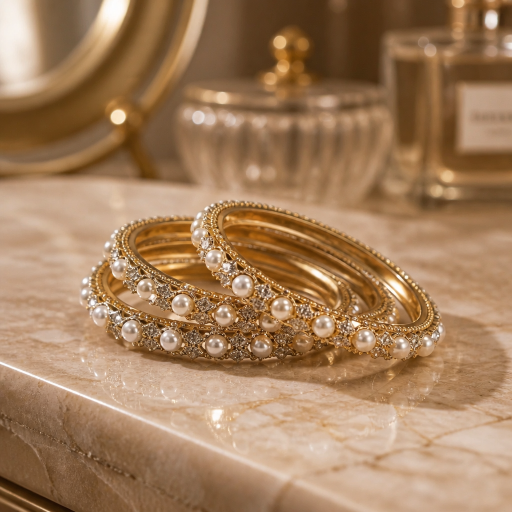 The Pearl & Crystal Gold Bangle