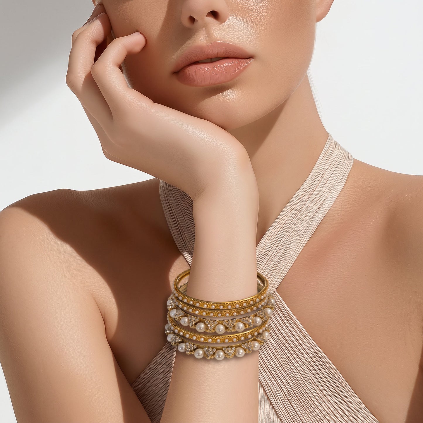 The Pearl & Crystal Gold Bangle