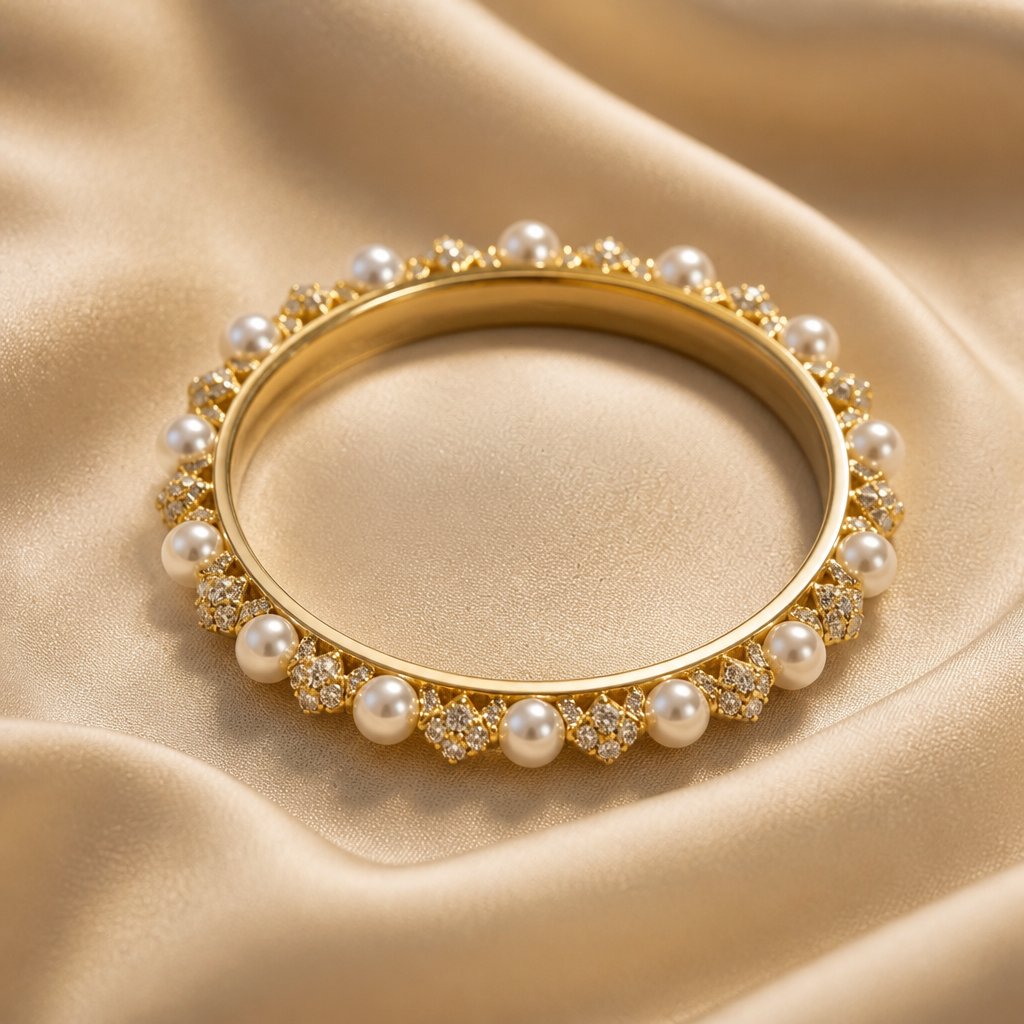 The Pearl & Crystal Gold Bangle