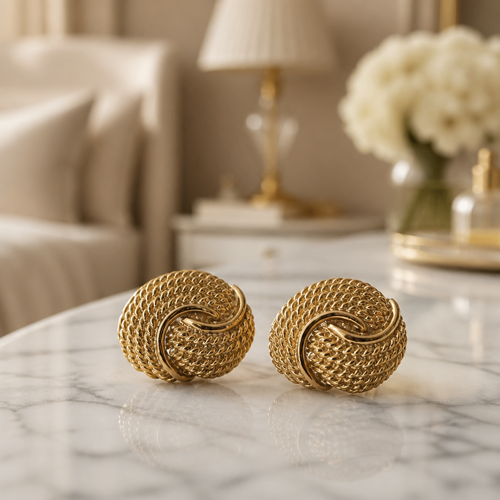 The Golden Woven Dome Earrings.