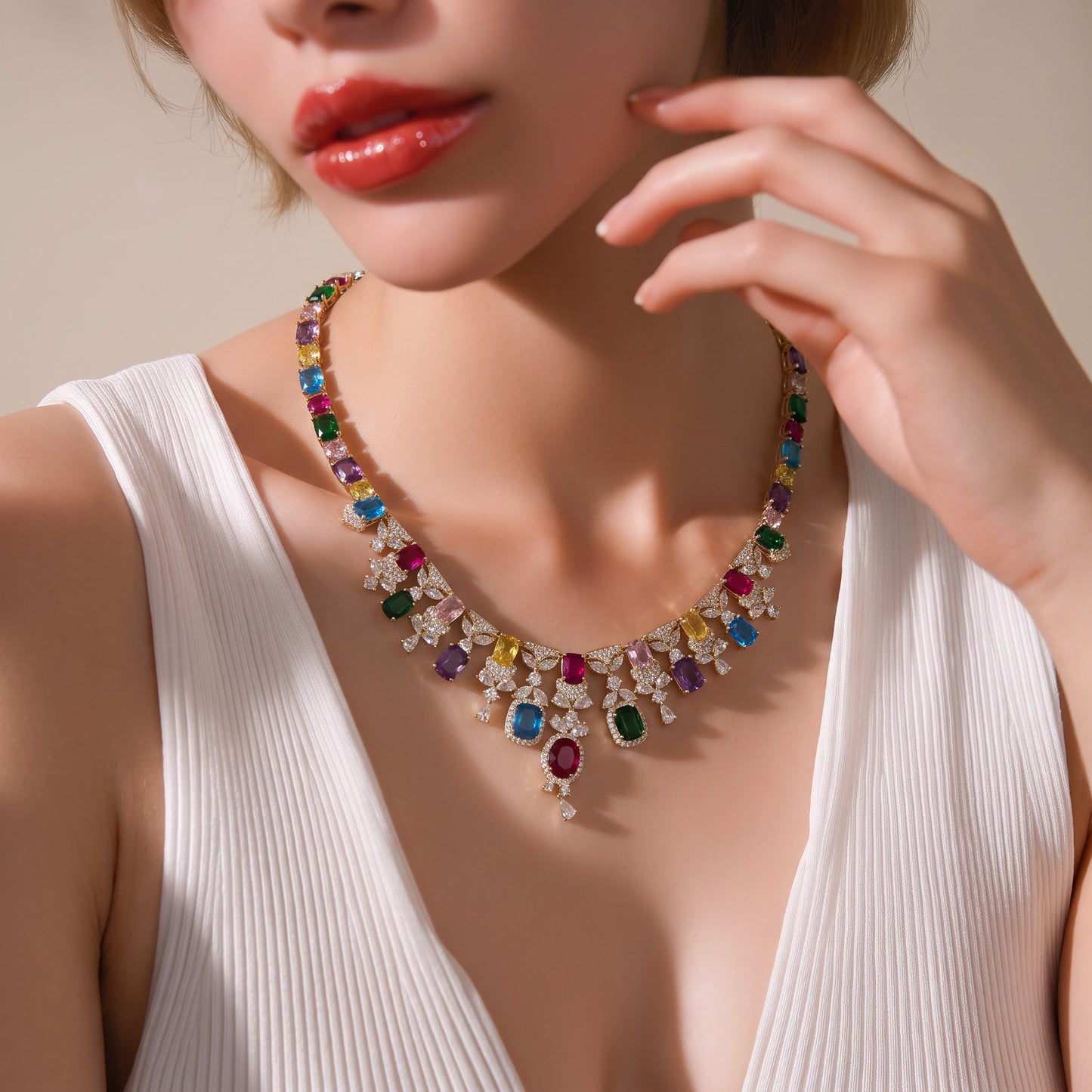 The Rainbow Sapphire Fringe Necklace.