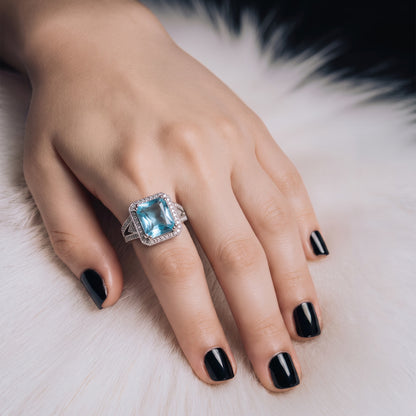 The Aquamarine Double Halo Ring