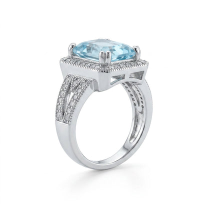 The Aquamarine Double Halo Ring