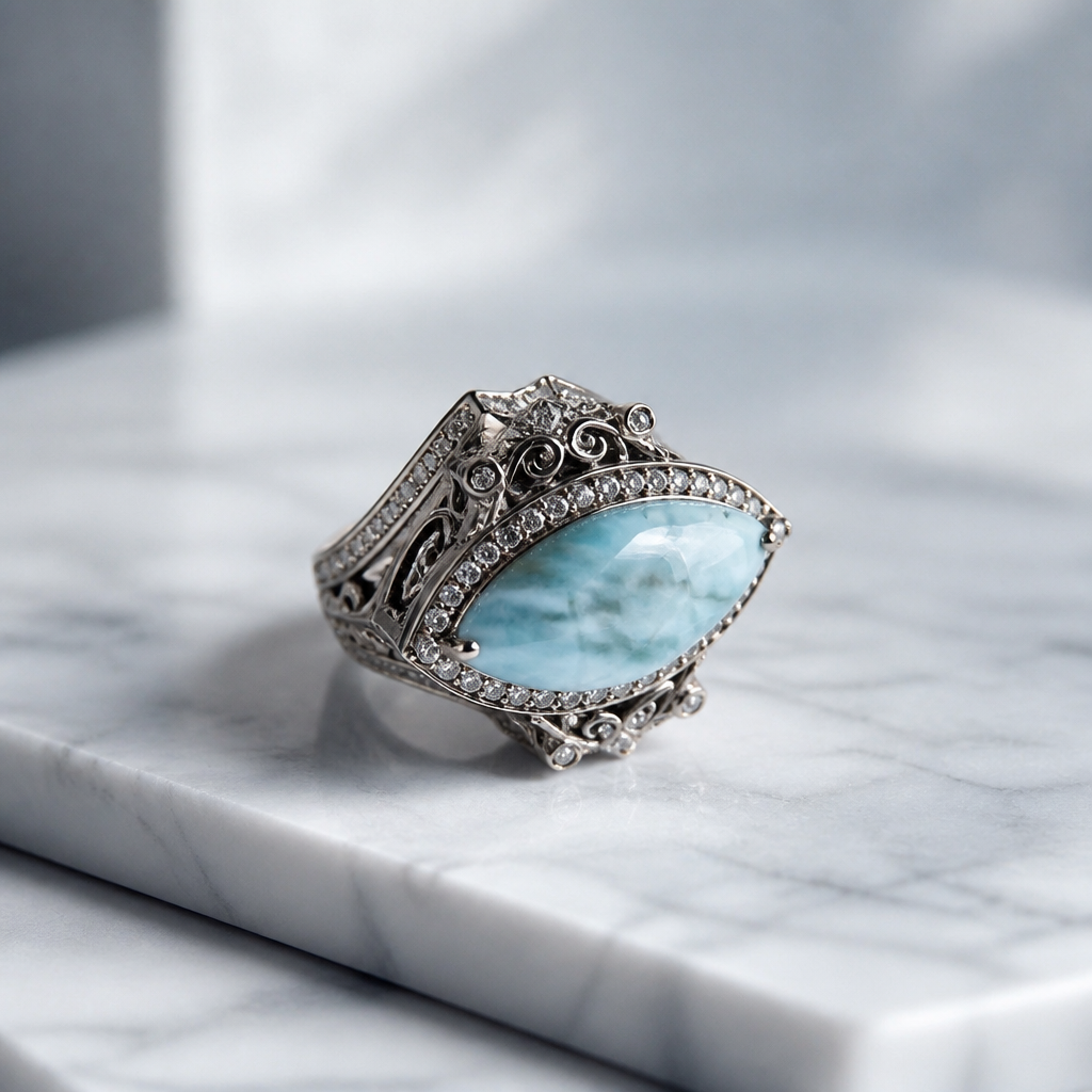 The Larimar Filigree Ring
