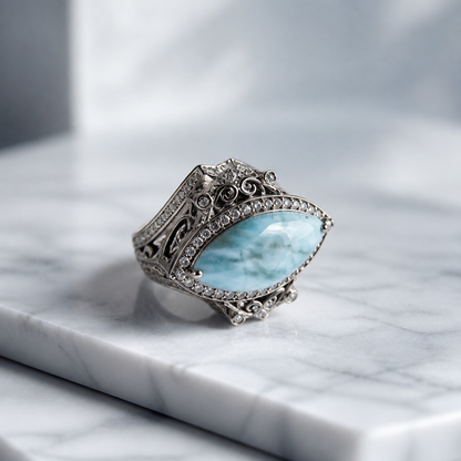 The Larimar Filigree Ring