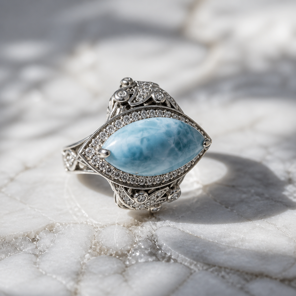 The Larimar Filigree Ring