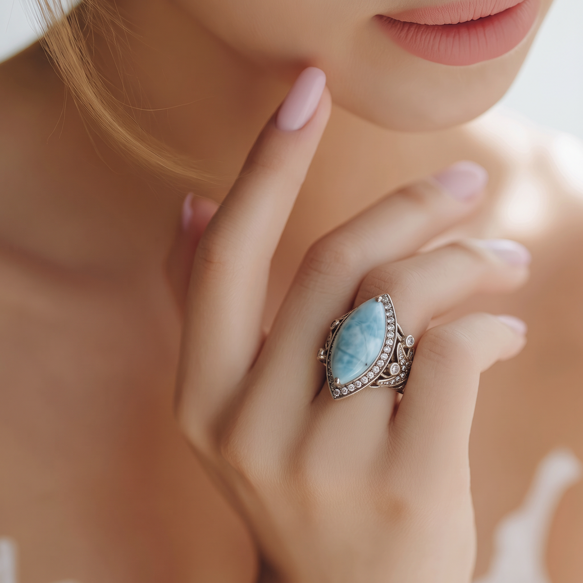 The Larimar Filigree Ring
