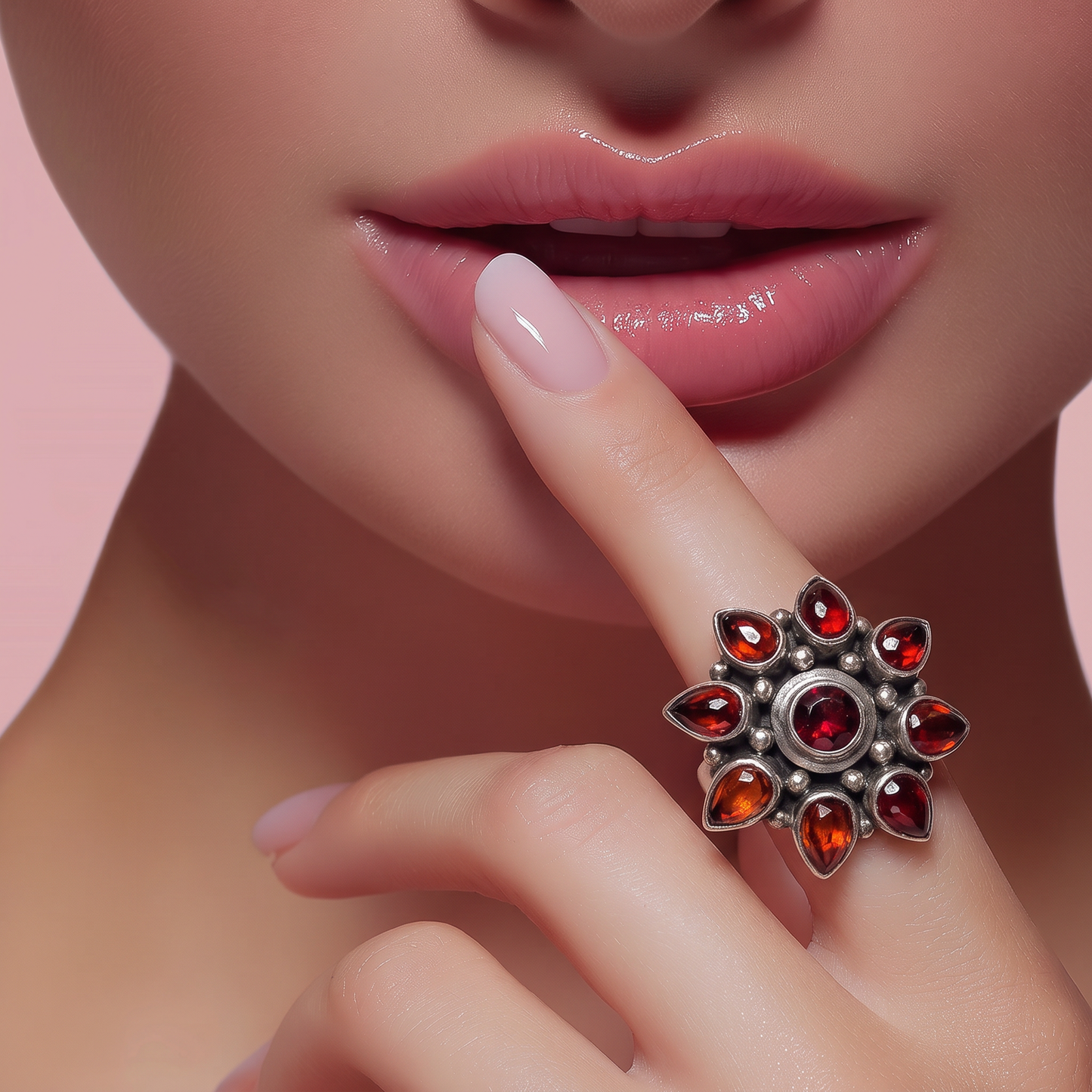 The Garnet Floral Cluster Ring
