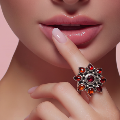 The Garnet Floral Cluster Ring