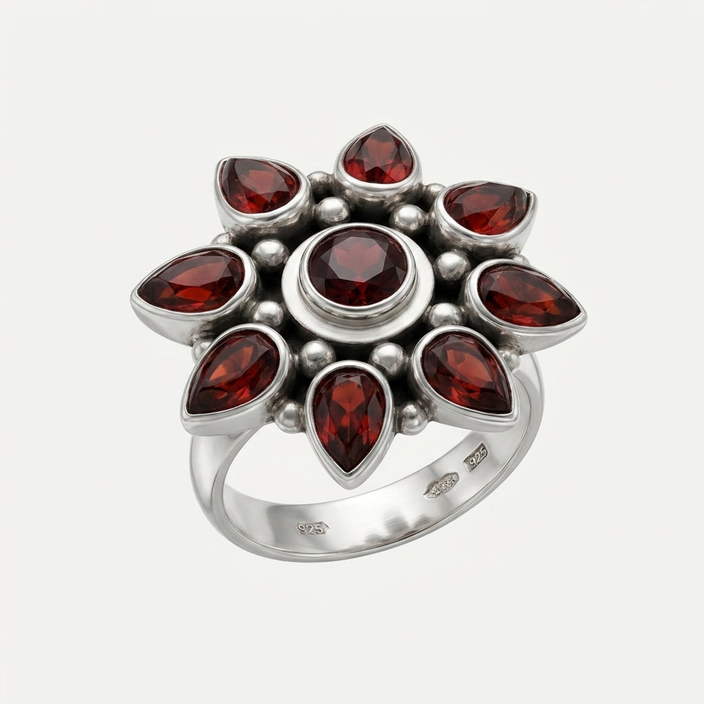 The Garnet Floral Cluster Ring