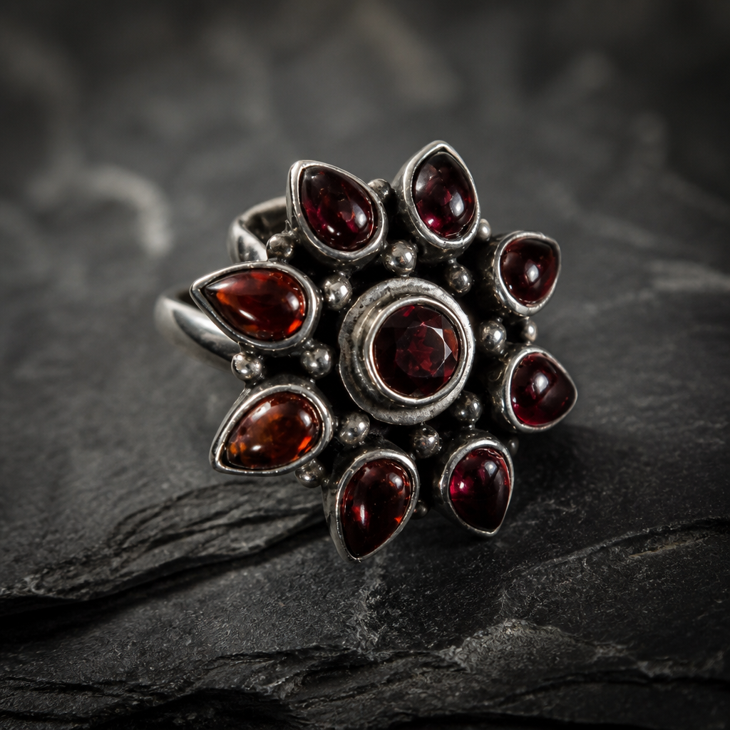 The Garnet Floral Cluster Ring