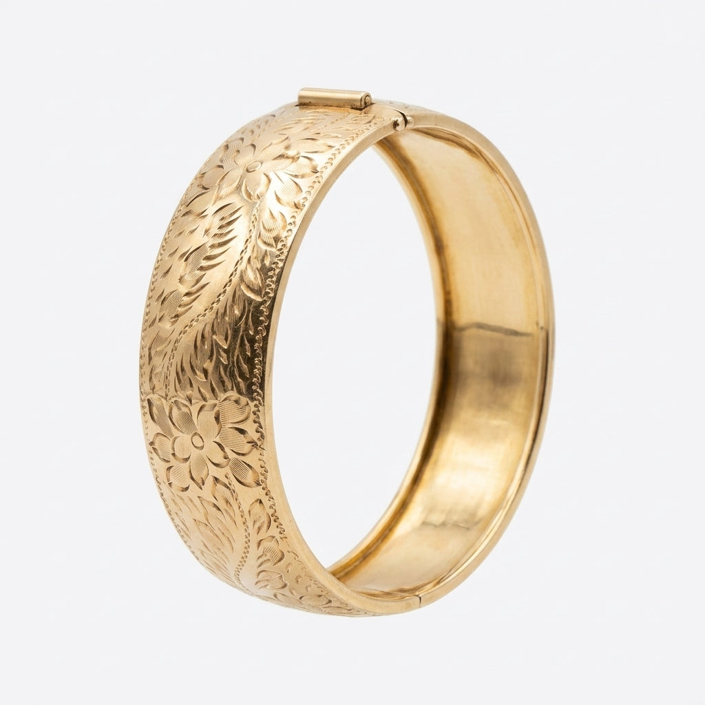 The Golden Repoussé Floral Bangle.