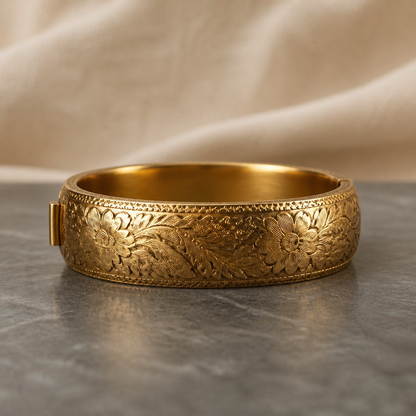 The Golden Repoussé Floral Bangle.