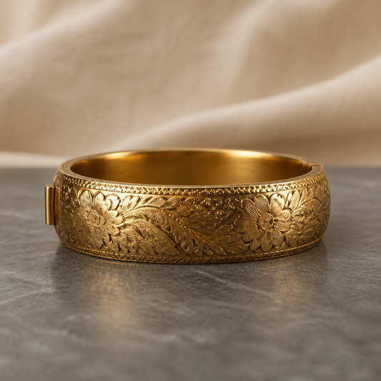 The Golden Repoussé Floral Bangle.