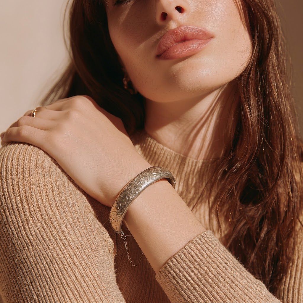 The Golden Repoussé Floral Bangle.