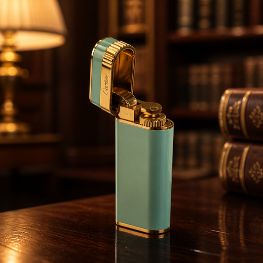 The Cartier Le Must Turquoise Enamel Lighter.