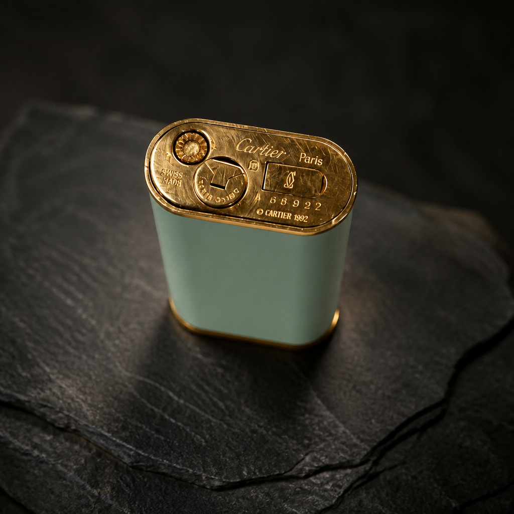 The Cartier Le Must Turquoise Enamel Lighter.