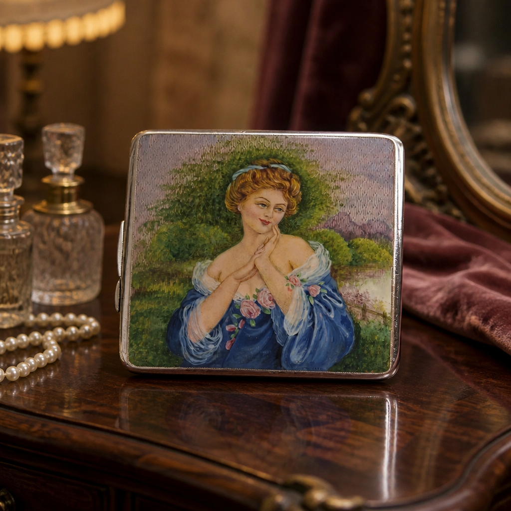 Antique and Hand-Painted Enamel Cigarette/Card Case