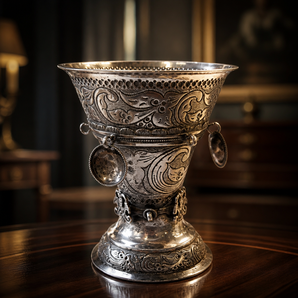 Antique Sterling Silver Ritual Goblet with Suspended Dangles