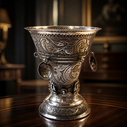 Antique Sterling Silver Ritual Goblet with Suspended Dangles