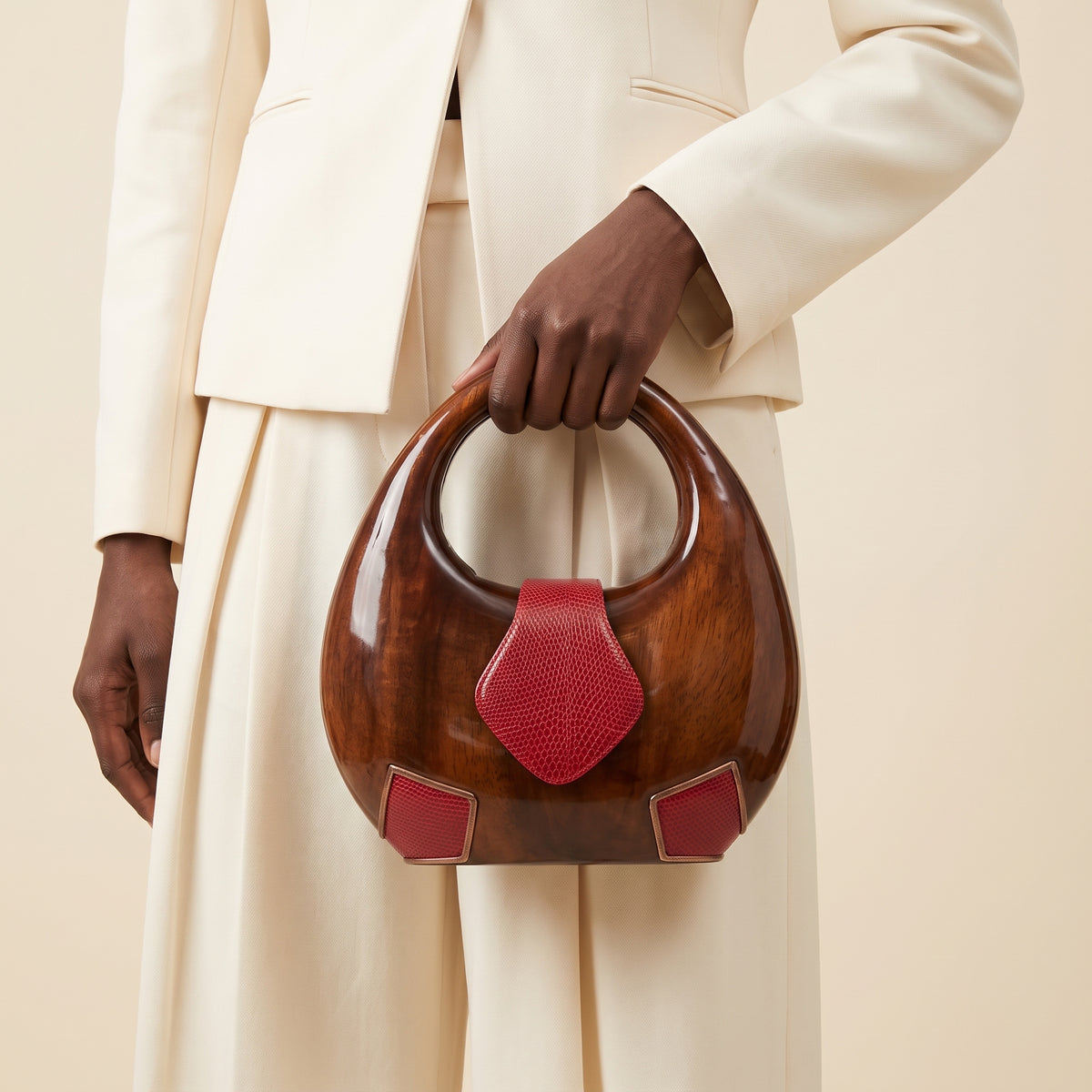 The ROCIO Red Exotic Leather Sculptural Handbag