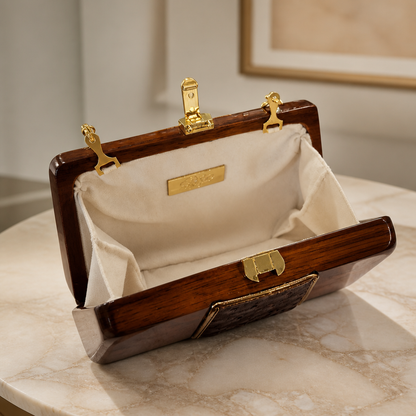 The ROCIO Venus Wood & Ostrich Clutch