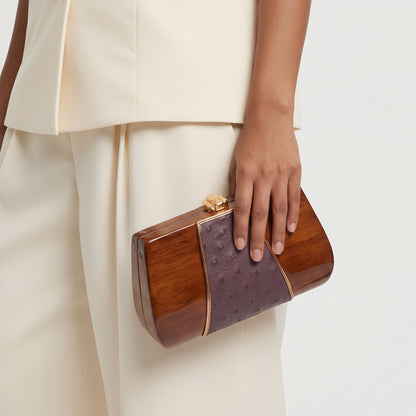 The ROCIO Venus Wood & Ostrich Clutch