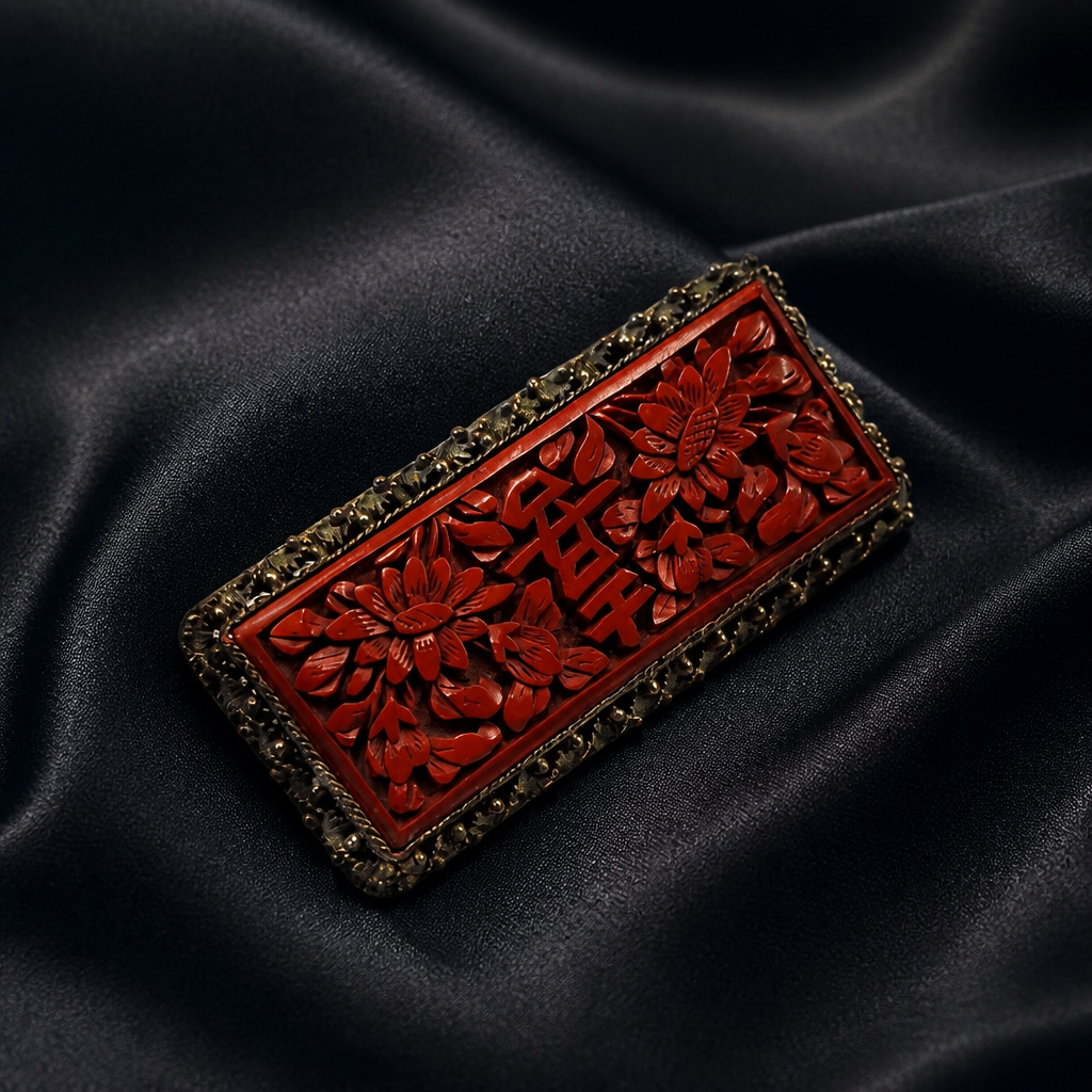 The Chinese Cinnabar Floral Brooch.