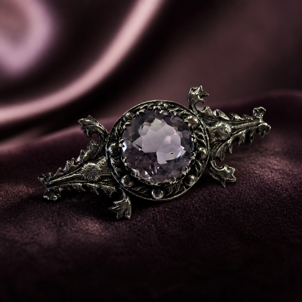 The Amethyst Silver Filigree Brooch.