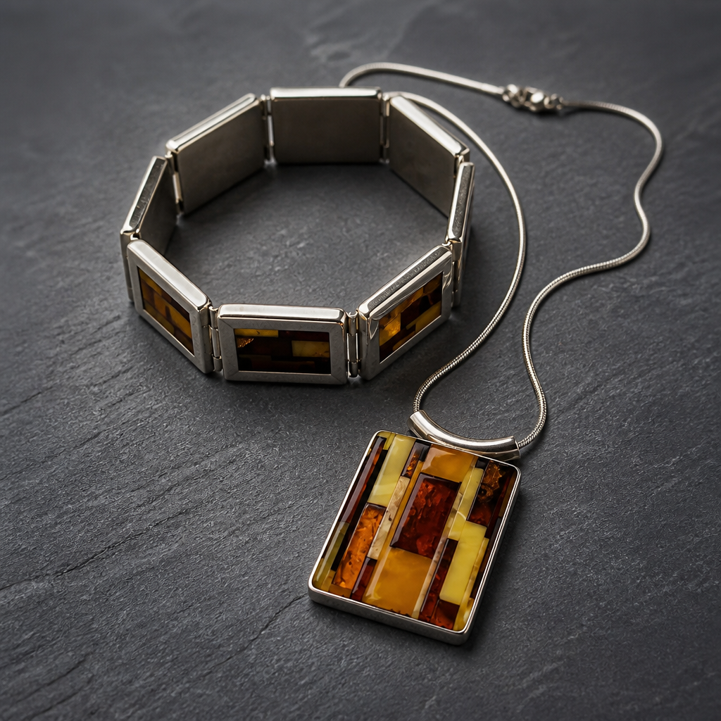 The Baltic Amber Mosaic Jewellery Set.