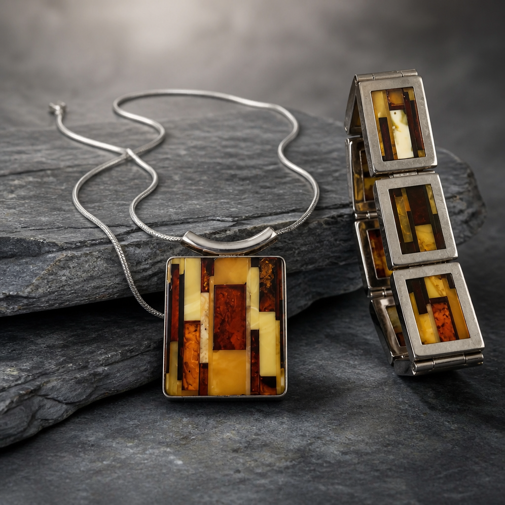 The Baltic Amber Mosaic Jewellery Set.