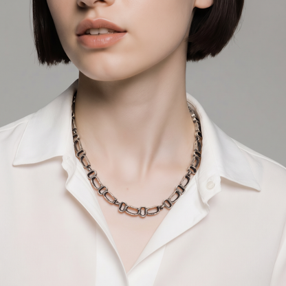 The Oxidized Geometric Link Necklace.