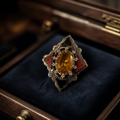 Victorian silver agate and citrine Pin Brooch