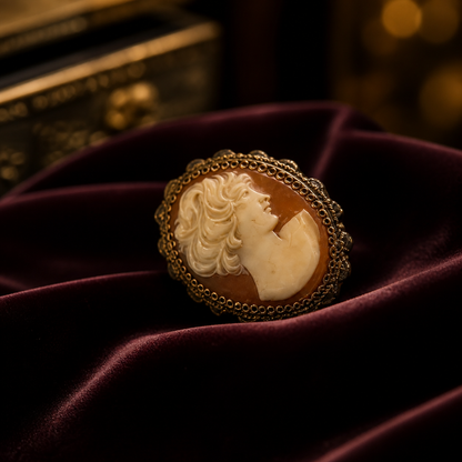 The Golden Cameo Filigree Brooch.
